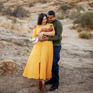 Flowy A-line Button Up V-neck Dress - Yellow, NWT